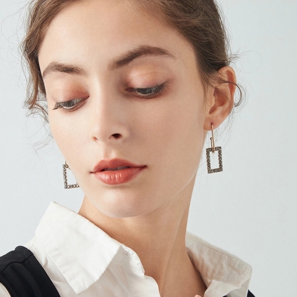 Copper Rhinestones Drop Earrings